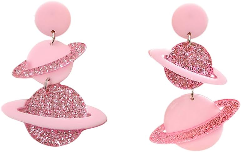 Dtja Exaggerated Acrylic UFO Dangle Earrings for Women Girls Funny Cute Big Blue Spaceship Aliens Moon Star Celestial Drop Dangling Hook Stud Lightweight Y2K Earring Fashion Weird Aerospace Theme Gifts Souvenirs - Image 1